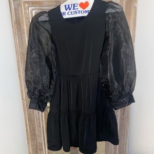 Black Boutique Dress with Mesh Puff Sleeves